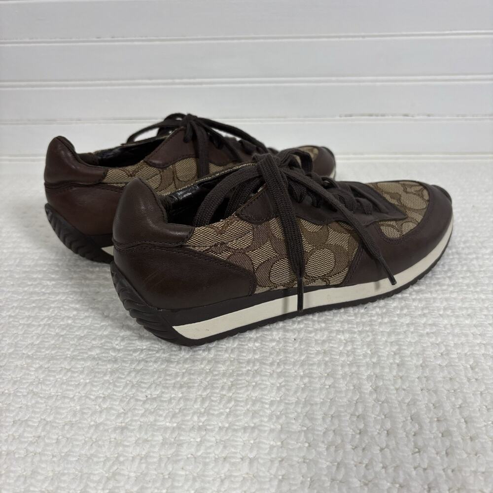 COACH Farah Women's Retro Sneakers Brown & Khaki 6B Signature C Leather Jacquard - Picture 3 of 16